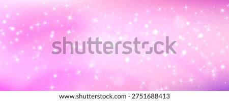 Pink glitter background with cute sparkles, unicorn magic, and dreamy rainbow gradients. Soft pastel sky with shimmering stars creates enchanting fairy tale atmosphere. Vector bg.