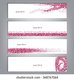 Pink glitter banner set. Tinsel shiny backdrops. Luxury gold template. Vector