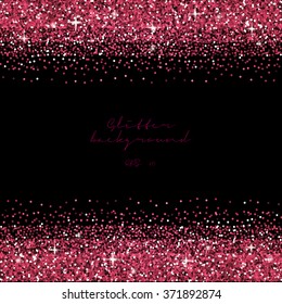 Pink glitter border background. Fuchsia tinsel shiny black backdrop. Luxury gold template. Vector eps 10