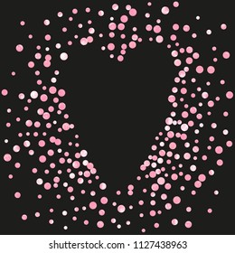 Pink glitter confetti with dots on isolated backdrop. Random falling sequins with metallic shimmer. Design with pink glitter confetti for party invitation, bridal shower and save the date invite.