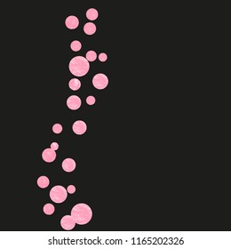 Pink glitter confetti with dots on isolated backdrop. Falling sequins with metallic shimmer. Template with pink glitter confetti for party invitation, banner, greeting card, bridal shower.