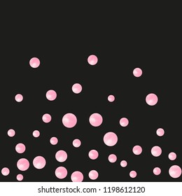 Pink glitter confetti with dots on isolated backdrop. Falling sequins with metallic shimmer. Design with pink glitter confetti for greeting card, bridal shower and save the date invite.