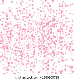 Pink glitter confetti with dots on isolated backdrop. Shiny random falling sequins with sparkles. Design with pink glitter confetti for party invitation, bridal shower and save the date invite.