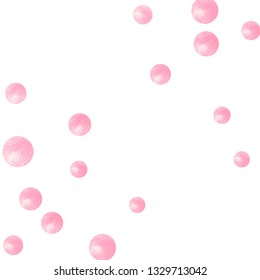 Pink glitter confetti with dots on isolated backdrop. Shiny falling sequins with shimmer and sparkles. Design with pink glitter confetti for party invitation, bridal shower and save the date invite.