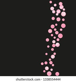 Pink glitter confetti with dots on isolated backdrop. Falling sequins with shimmer and sparkles. Template with pink glitter confetti for party invitation, event banner, flyer, birthday card.