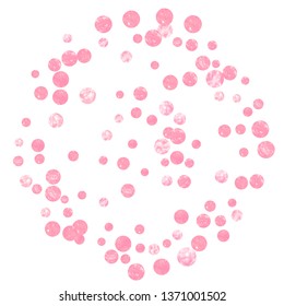 Pink glitter confetti with dots on isolated backdrop. Shiny random falling sequins with shimmer. Design with pink glitter confetti for party invitation, bridal shower and save the date invite.