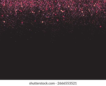 Rosa Glitzer-Konfetti auf schwarzem Hintergrund. Elegante funkelnde festliche Textur für Party, Hochzeit, Valentinstag oder Feier Design. Vektorgrafik.