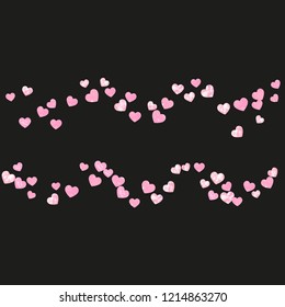 Pink glitter confetti with hearts on isolated backdrop. Falling sequins with shimmer and sparkles. Design with pink glitter confetti for party invitation, event banner, flyer, birthday card.