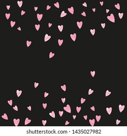 Pink glitter confetti with hearts on isolated backdrop. Shiny random falling sequins with shimmer. Design with pink glitter confetti for party invitation, bridal shower and save the date invite.