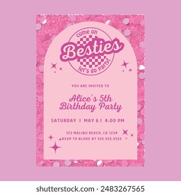 Pink Glitter Doll Birthday Invitation