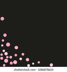 Pink glitter dots confetti on isolated backdrop. Random falling sequins with glossy sparkles. Design with pink glitter dots for greeting card, bridal shower and save the date invite.
