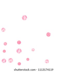 Pink glitter dots confetti on isolated backdrop. Falling sequins with glossy sparkles. Template with pink glitter dots for party invitation, event banner, flyer, birthday card.