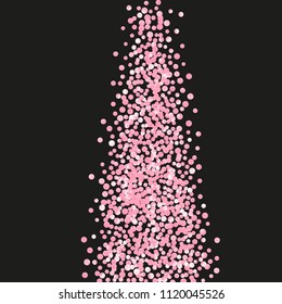 Pink glitter dots confetti on isolated backdrop. Falling sequins with glossy sparkles. Design with pink glitter dots for party invitation, banner, greeting card, bridal shower.