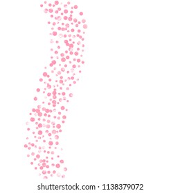 Pink glitter dots confetti on isolated backdrop. Shiny random falling sequins with sparkles. Design with pink glitter dots for party invitation, banner, greeting card, bridal shower.