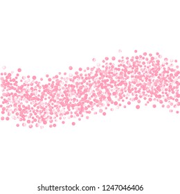 Pink glitter dots confetti on isolated backdrop. Shiny random falling sequins with sparkles. Design with pink glitter dots for party invitation, banner, greeting card, bridal shower.