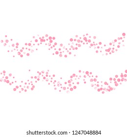 Pink glitter dots confetti on isolated backdrop. Random falling sequins with glossy sparkles. Template with pink glitter dots for party invitation, banner, greeting card, bridal shower.