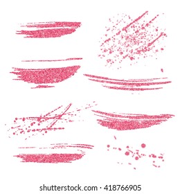 Pink glitter elements on white background. Abstract pink glitter dust.