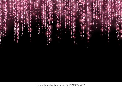 Pink glitter festive shiny garland on black background. Vector