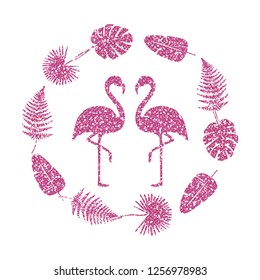Pink Glitter Flamingo. Vector