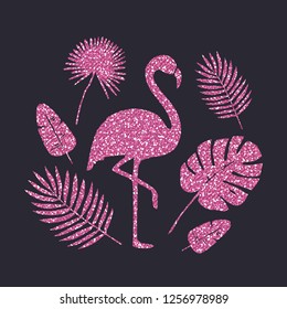 Pink Glitter Flamingo. Vector