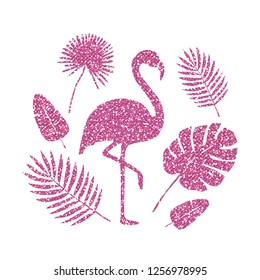 Pink Glitter Flamingo. Vector