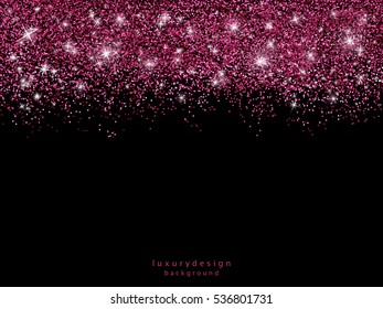 Pink glitter glow sparkles background. Shiny pink sparkles on black - luxury background design for greeting cards, invitation, advertising, fashion, print etc