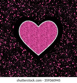 Pink Glitter Heart Card. Valentine Card Concept. Vector Illustration