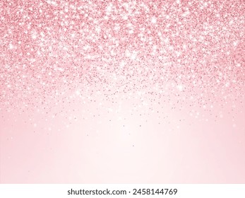 Pink glitter lights background. Sparkling glittering rain effect. Celebration backdrop for mother's day, Valentine, wedding, birthday party. Luxury frame, border. Vector.