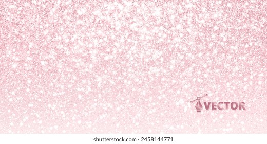 Pink glitter lights background. Sparkling glittering rain effect. Celebration backdrop for mother's day, Valentine, wedding, birthday party. Luxury frame, border. Vector.
