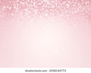 Pink glitter lights background. Sparkling glittering rain effect. Celebration backdrop for mother's day, Valentine, wedding, birthday party. Luxury frame, border. Vector.