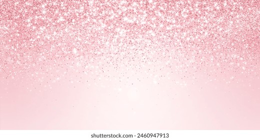 Pink glitter lights background. Sparkling glittering rain effect. Celebration backdrop for mother's day, Valentine, wedding, birthday party. Luxury frame, border. Vector.