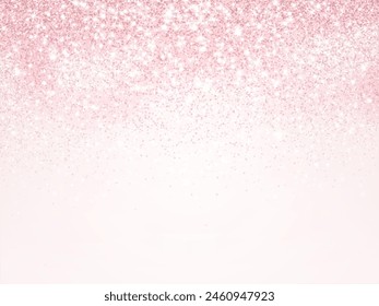 Pink glitter lights background. Sparkling glittering rain effect. Celebration backdrop for mother's day, Valentine, wedding, birthday party. Luxury frame, border. Vector.