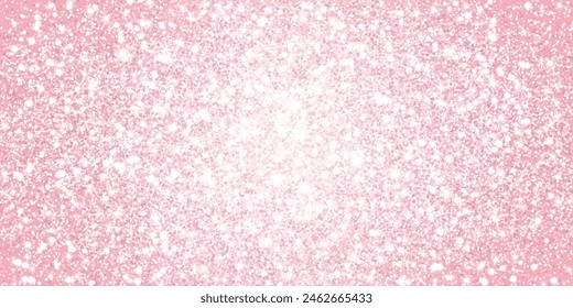 Pink glitter lights background. Sparkling glittering rain effect. Celebration backdrop for mother's day, Valentine, wedding, birthday party. Luxury frame, border. Vector.