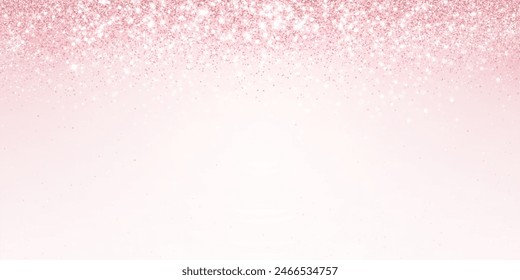 Pink glitter lights background. Sparkling glittering rain effect. Celebration backdrop for mother's day, Valentine, wedding, birthday party. Luxury frame, border. Vector.