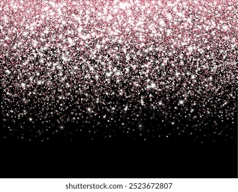 Pink glitter lights background. Sparkling glittering rain effect. Celebration backdrop for mother's day, Valentine, wedding, birthday party. Luxury frame, border. Vector.