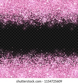 Pink Glitter On Dark Transparent Background. Vector