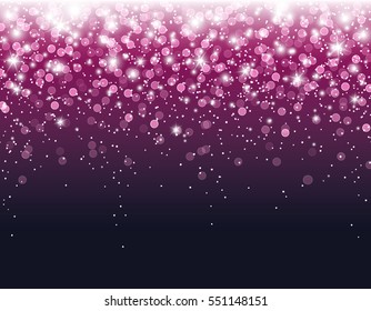 Pink glitter particles and glowing lights effect with confetti for luxury greeting rich card design. Vector Star dust sparks in explosion on black background