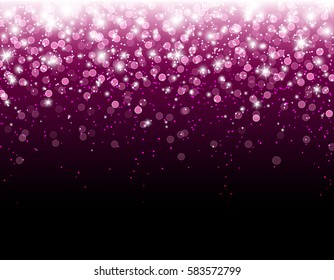 Pink glitter particles and glowing lights effect with confetti. Vector Star dust sparks in explosion on black background for Eight March International women's day glamour greeting card design.