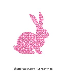Pink Glitter Rabbit Silhouette on white Background - Vector