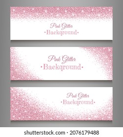 Pink glitter. Set of pink banners with glitter on white background. Template for holiday designs.