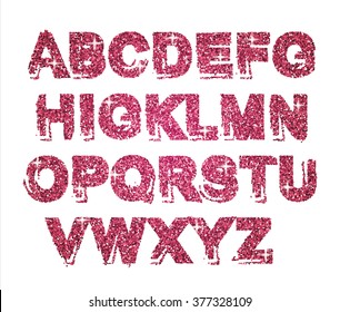 Pink glitter sparkling alphabet. Decorative magenta luxury letters . Shiny glam abstract abc. Fuchsia glitter text good for sale, holiday, voucher, shop, present, gift, header, wedding sparkle design