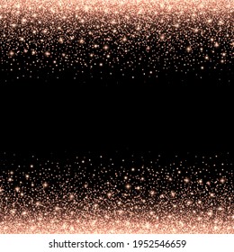 Pink glitter sparks on a black background. Shiny confetti with glowing lights. Vector illustration.

