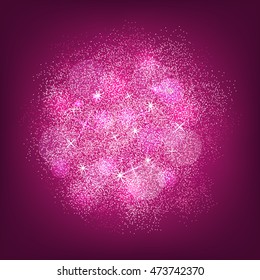 Pink glitter splash on violet background. Vector illustration.