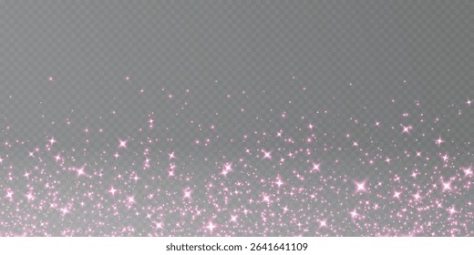 Pink glitter splash, shiny star dust explosion, shimmer spray effect, festive holiday particles isolated on a dark background. Vector illustration.