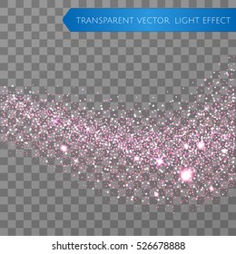Pink glitter star dust trail sparkling particles on transparent background. Transparent sparkle wave. Space comet tail. Vector glamour fashion illustration for shining greeting backgroung.