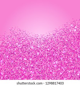 Pink glitter texture border. Abstract golden sparkles of confetti. Bright celebration vector background illustration.
