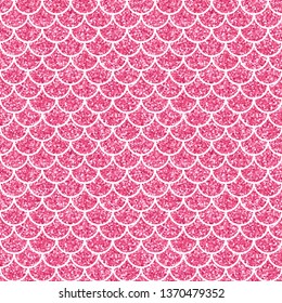 Pink glitter texture. Sparkle Wave vector background. Rose confetti scales mermaid fish tail seamless pattern for your design