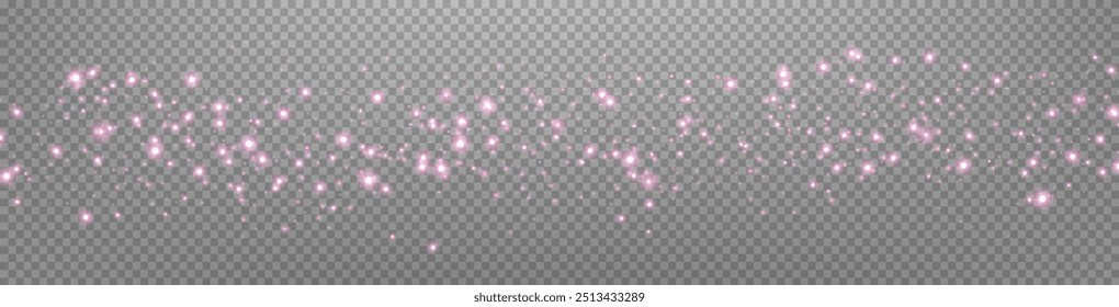 Puntos brillantes rosados, partículas, estrellas, chispas mágicas. Efecto de luz de destello brillante. Puntos luminosos rosados. Partículas de Vector sobre fondo transparente. 