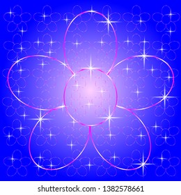 Pink glittering flower shape,One large flower and many small flowers on blue background.vector illustration.