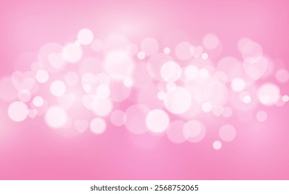 Pink glittery background variegated hearts and bokeh with glitter. Fantastic gradient with pink shade for Valentine's Day . Romantic sky background